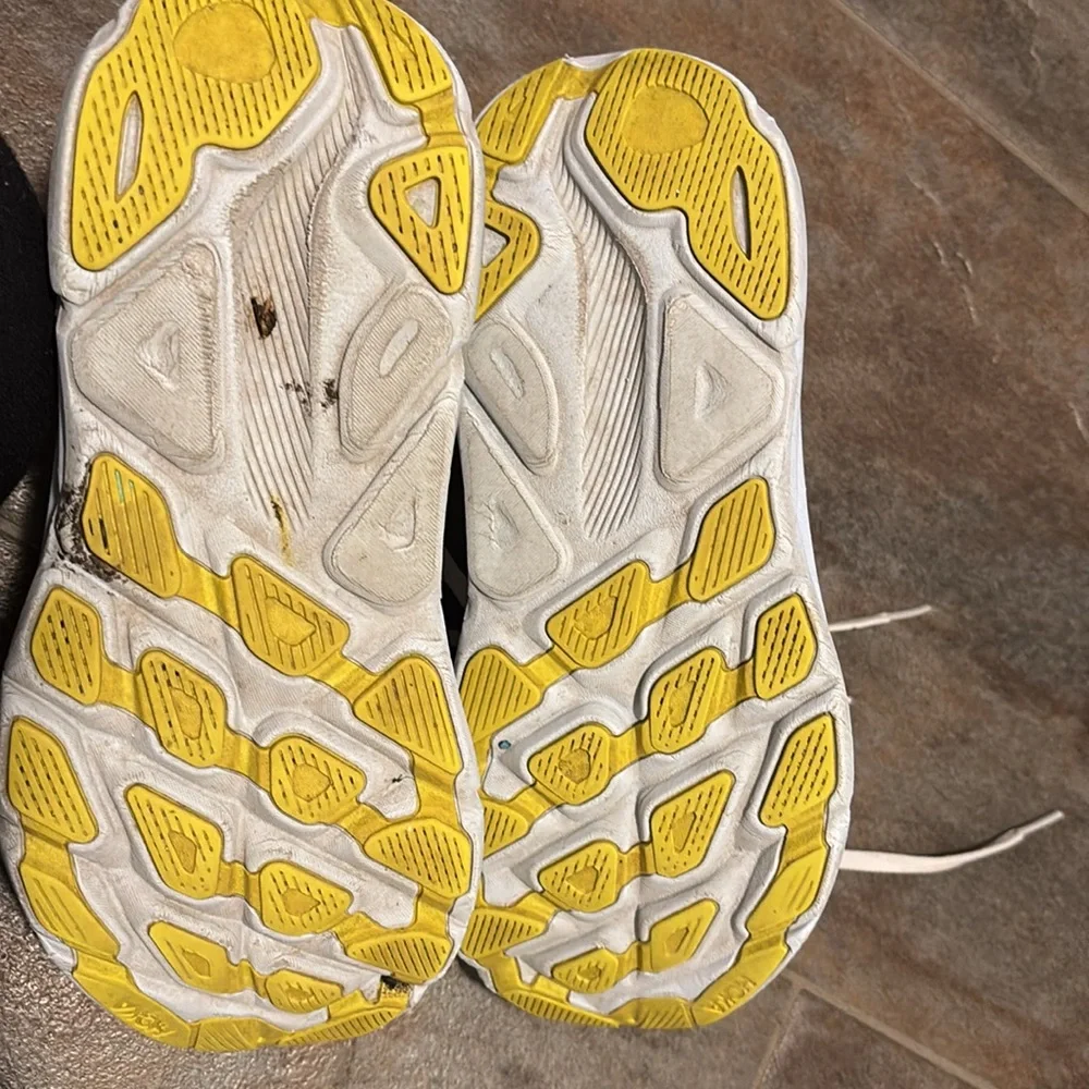 Hoka Women’s Athletic Running Shoes in Light Beige with Yellow Accents